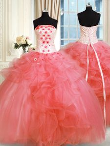 Sophisticated Sleeveless Lace Up Floor Length Pick Ups and Hand Made Flower Quinceanera Dress