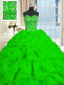 Quince Ball Gowns Military Ball and Sweet 16 and Quinceanera and For with Beading and Ruffles Sweetheart Sleeveless Brush Train Lace Up