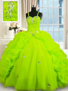 Wonderful Spaghetti Straps Sleeveless Organza Quinceanera Gowns Beading and Pick Ups Lace Up