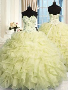 Floor Length Ball Gowns Sleeveless Yellow Ball Gown Prom Dress Lace Up