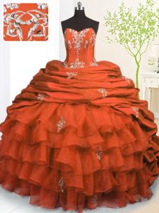 Cheap Organza and Taffeta Sleeveless With Train Sweet 16 Quinceanera Dress Brush Train and Beading and Appliques and Ruffled Layers and Pick Ups