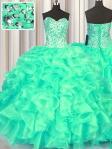 Sweetheart Sleeveless Organza Dama Dress Beading and Ruffles Lace Up