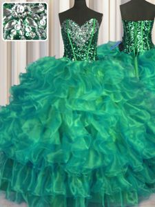 Custom Fit Floor Length Turquoise Quinceanera Dresses Sweetheart Sleeveless Lace Up