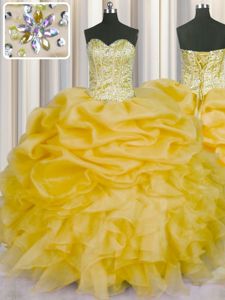 Nice Sweetheart Sleeveless Organza Ball Gown Prom Dress Beading and Ruffles and Pick Ups Lace Up