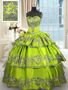 Decent Yellow Green Lace Up Sweet 16 Dresses Embroidery and Ruffled Layers Sleeveless Floor Length