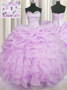 Sleeveless Lace Up Floor Length Beading and Ruffles Sweet 16 Quinceanera Dress