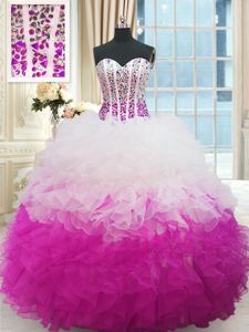 Multi-color Ball Gowns Beading and Ruffles Quinceanera Gowns Lace Up Organza Sleeveless Floor Length