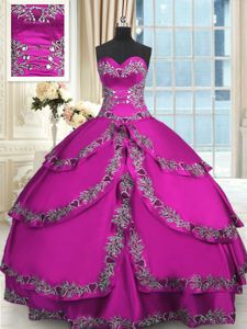 Luxurious Fuchsia Ball Gowns Sweetheart Sleeveless Taffeta Floor Length Lace Up Beading and Embroidery Quinceanera Gown