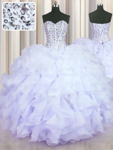 Discount Organza Sleeveless Floor Length Sweet 16 Quinceanera Dress and Beading and Ruffles