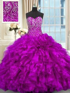 Low Price Sleeveless Taffeta With Brush Train Lace Up Ball Gown Prom Dress in Lilac for with Appliques and Sequins and Pick Ups