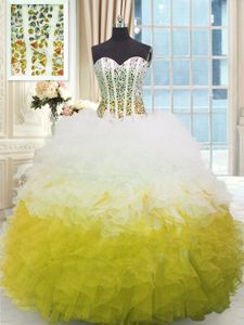 Pretty Sleeveless Floor Length Beading and Ruffles Lace Up Quinceanera Dress with Multi-color