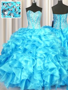 High Quality Sleeveless Lace Up Floor Length Beading and Ruffles Ball Gown Prom Dress