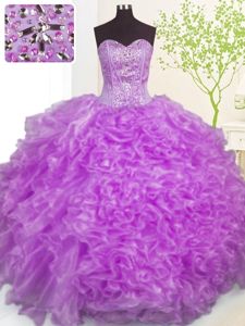 Flirting Sleeveless Lace Up Floor Length Beading and Ruffles and Pick Ups Quince Ball Gowns