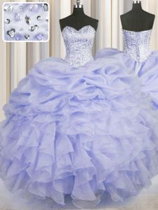 Sweetheart Sleeveless Lace Up Sweet 16 Quinceanera Dress Lavender Organza