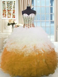 Cute Multi-color Lace Up Ball Gown Prom Dress Beading and Ruffles Sleeveless Floor Length