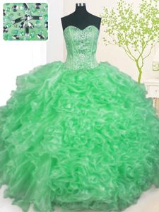 Sweetheart Sleeveless Organza 15th Birthday Dress Beading and Ruffles and Pick Ups Lace Up