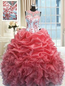 Traditional Watermelon Red Scoop Zipper Beading and Ruffles Sweet 16 Dresses Sleeveless