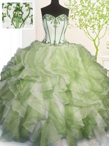 Superior Organza Sweetheart Sleeveless Lace Up Beading and Ruffles Quinceanera Dress in Multi-color