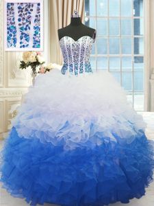 Perfect Blue Quinceanera Dresses Military Ball and Sweet 16 and Quinceanera and For with Beading and Ruffles Sweetheart Sleeveless Lace Up