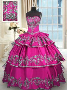 Discount Fuchsia Sweetheart Neckline Embroidery and Ruffled Layers Quinceanera Gowns Sleeveless Lace Up