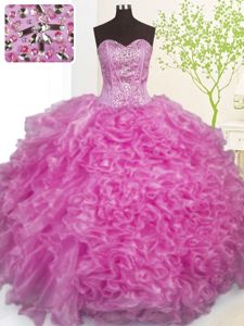 Noble Sleeveless Lace Up Floor Length Beading and Ruffles and Pick Ups 15th Birthday Dress