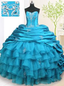 Pick Ups Sweetheart Sleeveless Brush Train Lace Up Quinceanera Dress Navy Blue Taffeta