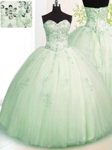 Hot Selling Sweetheart Sleeveless Tulle Damas Dress Beading and Appliques Lace Up