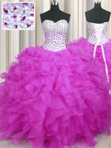 Sweetheart Sleeveless Lace Up Quinceanera Dresses Fuchsia Organza