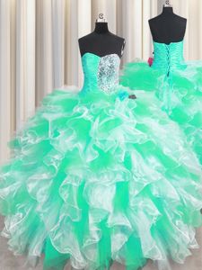 Sleeveless Lace Up Floor Length Beading and Ruffles 15th Birthday Dress