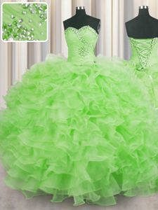 Best Sweet 16 Dress Military Ball and Sweet 16 and Quinceanera and For with Beading and Ruffles and Pick Ups Strapless Sleeveless Lace Up