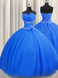 Ideal Handcrafted Flower Multi-color 15 Quinceanera Dress Military Ball and Sweet 16 and Quinceanera and For with Beading and Ruffles and Hand Made Flower One Shoulder Sleeveless Lace Up