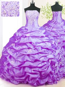 Lavender Taffeta Lace Up 15 Quinceanera Dress Sleeveless With Train Sweep Train Beading