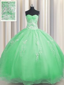 Dynamic Zipper Up Organza Sleeveless Floor Length Sweet 16 Dress and Beading and Appliques