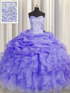 Custom Design Lavender Sleeveless Beading and Ruffles Floor Length Quinceanera Gowns