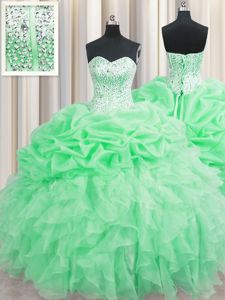 Glorious Visible Boning Sweetheart Sleeveless Organza Quinceanera Gowns Beading and Ruffles and Pick Ups Lace Up