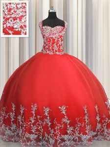 Coral Red Taffeta Lace Up Strapless Sleeveless Floor Length Quinceanera Dress Ruching and Bowknot