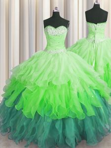 Super One Shoulder Handcrafted Flower Multi-color Sleeveless Tulle Lace Up Sweet 16 Quinceanera Dress for Military Ball and Sweet 16 and Quinceanera