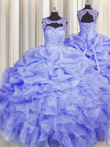 High Class Blue Scoop Lace Up Beading and Pick Ups Sweet 16 Dresses Sleeveless