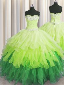 Stunning Beading and Ruffles and Ruffled Layers and Sequins Quinceanera Dresses Multi-color Lace Up Sleeveless Floor Length