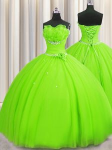 Puffy Skirt Sweetheart Sleeveless Tulle Ball Gown Prom Dress Beading Lace Up