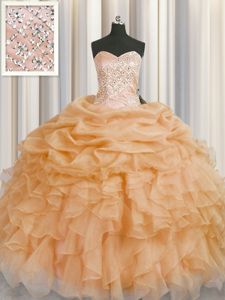 Gold Quinceanera Gowns Military Ball and Sweet 16 and Quinceanera and For with Beading and Ruffles Sweetheart Sleeveless Lace Up