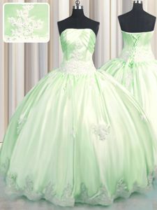 Amazing Green 15 Quinceanera Dress Military Ball and Sweet 16 and Quinceanera and For with Beading and Appliques Strapless Sleeveless Lace Up