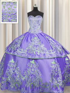 Artistic Beading and Embroidery Vestidos de Quinceanera Lavender Lace Up Sleeveless Floor Length