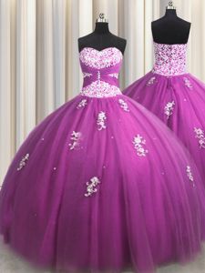 Amazing Puffy Skirt Sleeveless Floor Length Beading and Sequins Lace Up Sweet 16 Quinceanera Dress with Apple Green