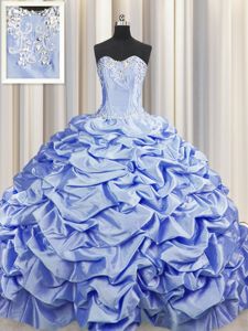 Brush Train Lavender Lace Up Ball Gown Prom Dress Beading and Pick Ups Sleeveless Sweep Train