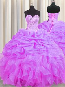 Pick Ups Lilac Sleeveless Organza Lace Up Quinceanera Dress for Military Ball and Sweet 16 and Quinceanera