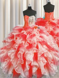 Organza Sleeveless Floor Length Quinceanera Gown and Beading and Ruffles