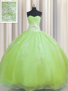 Exceptional Zipper Up Olive Green Zipper Quinceanera Gowns Beading and Appliques Sleeveless Floor Length