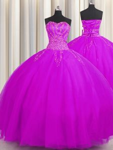 New Arrival Really Puffy Purple Tulle Lace Up Sweetheart Sleeveless Floor Length Sweet 16 Quinceanera Dress Beading