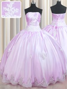 Sleeveless Floor Length Beading and Appliques Lace Up Quinceanera Gown with Lilac